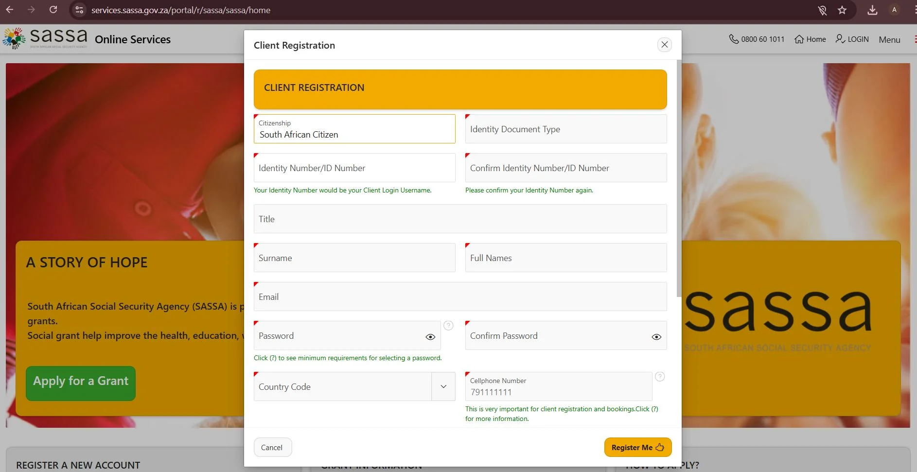sassa portal registration