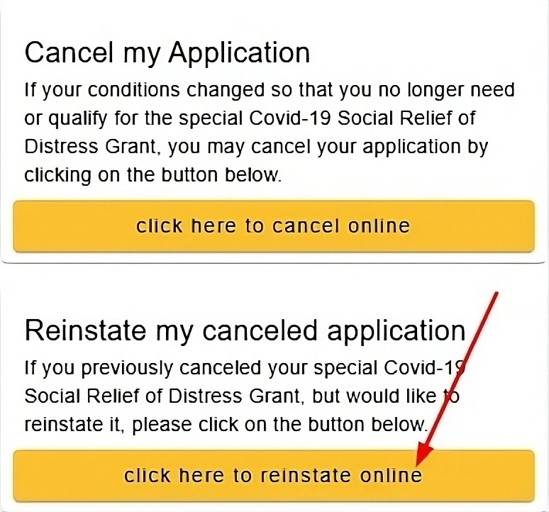 click here to reinstate SASSA Application